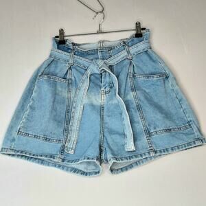 Denim Co Paperbag  Shorts High Rise With Sash Tie Patch Pockets Size US 10